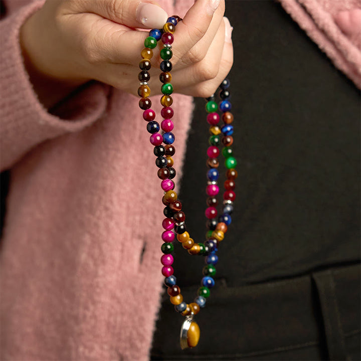 Buddha Stones 108 Mala Beads Natural Colorful Tiger Eye Stone Multi-turn Protection Bracelet - image 2