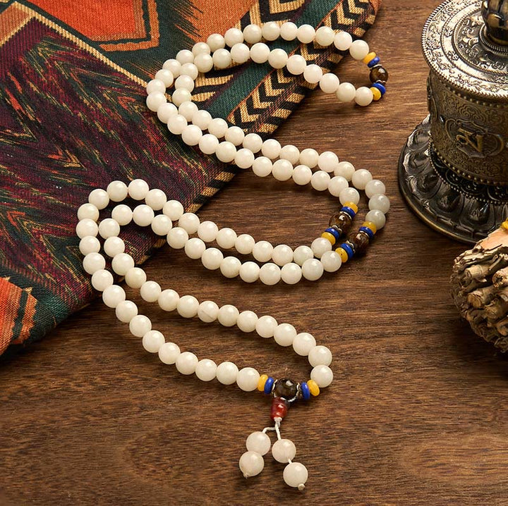 Buddha Stones 108 Mala Beads Natural Golden Silk Jade Wealth Luck Bracelet