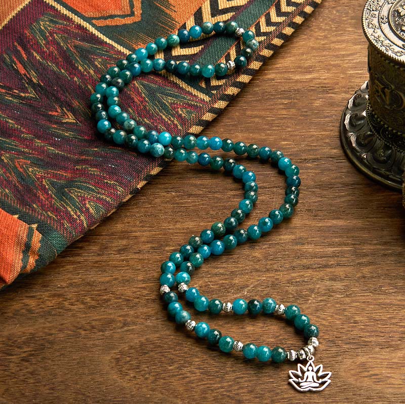 Buddha Stones 108 Mala Beads Apatite Bead Om The Tree Of Life Lotus Buddha Bracelet