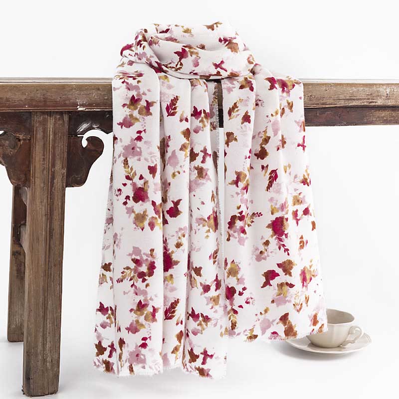 Buddha Stones Tibetan Floral Falling Leaves Print Shawl Fall Winter Cozy Warm Travel Scarf Wrap - White 190*65cm - image 0