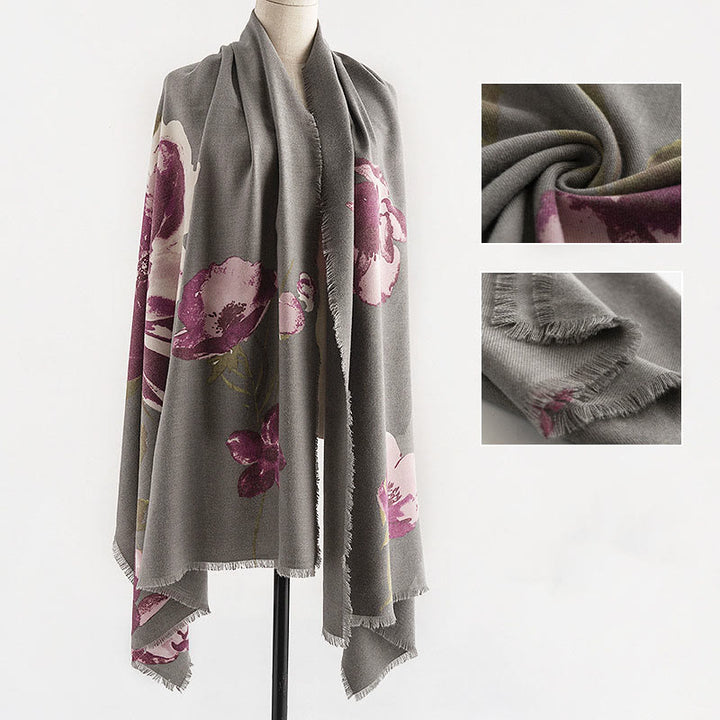 Buddha Stones Tibetan Purple Flowers Print Pattern Design Shawl Fall Winter Warm Travel Scarf Wrap