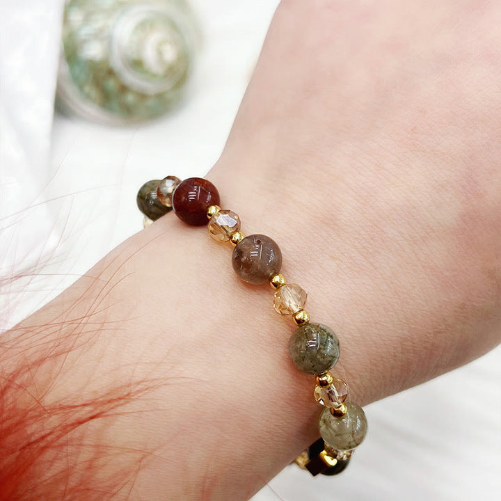 Buddha Stones Natural Colored Rutilated Quartz Amethyst Protection Bracelet