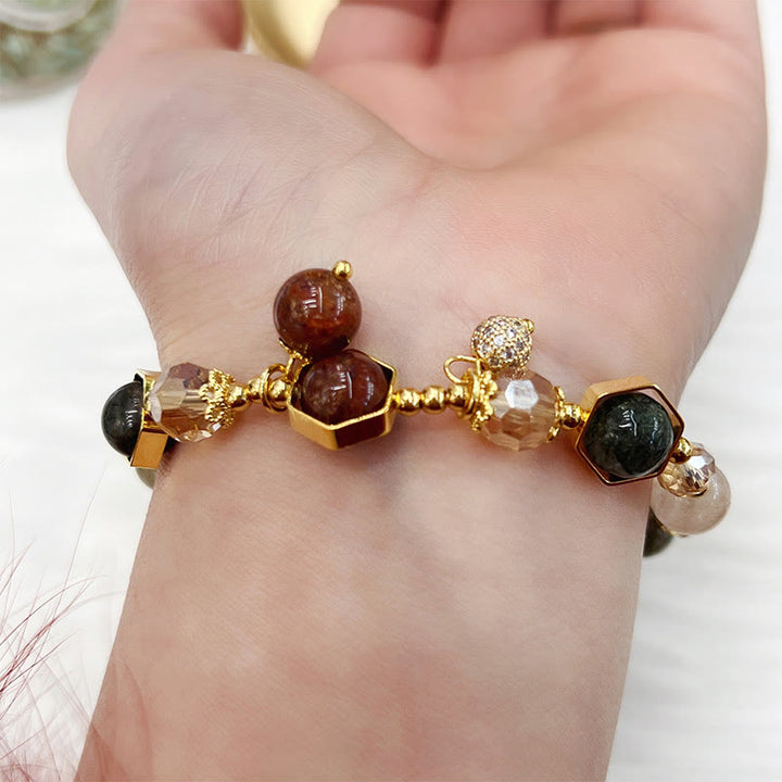 Buddha Stones Natural Colored Rutilated Quartz Amethyst Protection Bracelet