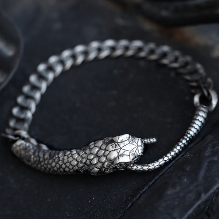 Buddha Stones Sterling Silver Snake Shape Texture Year Of The Snake Blessing Bracelet