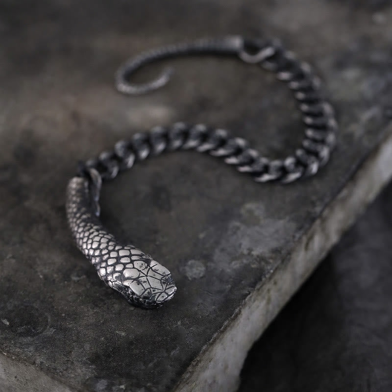 Buddha Stones Sterling Silver Snake Shape Texture Year Of The Snake Blessing Bracelet