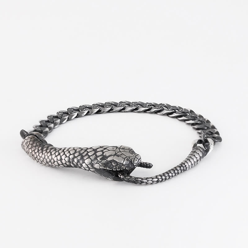 Buddha Stones Sterling Silver Snake Shape Texture Year Of The Snake Blessing Bracelet