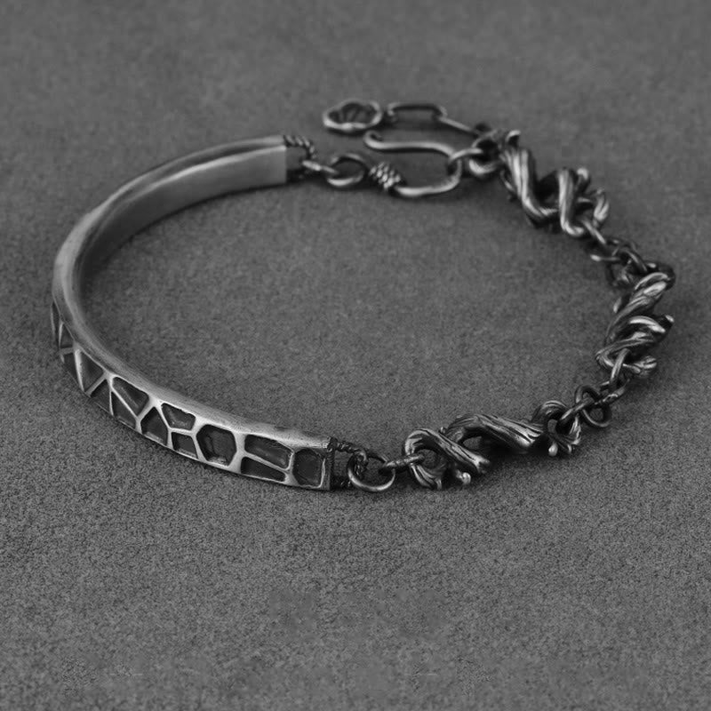 Buddha Stones Sterling Silver Hammer Pattern Thorns Protection Half Bracelet