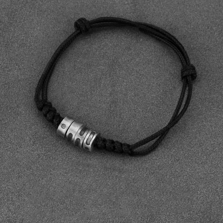 Buddha Stones 999 Sterling Silver Morse Code Wax Rope Blessing Bracelet - 999 Sterling Silver Black Wax Rope(Wrist Circumference: 14-21cm) - Morse Code:LOVE - image 0