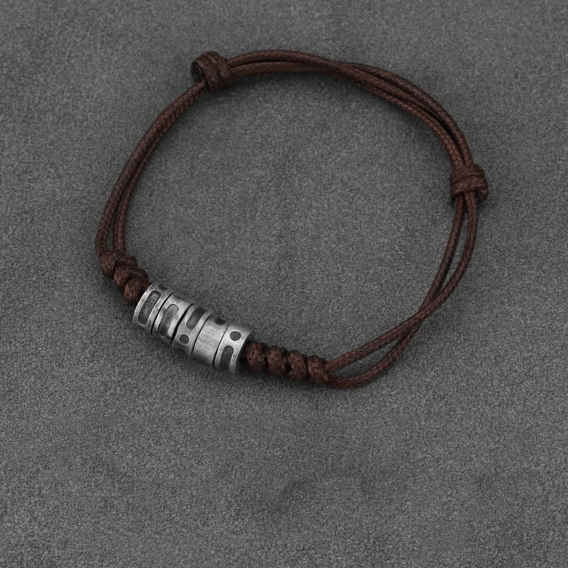 Buddha Stones 999 Sterling Silver Morse Code Wax Rope Blessing Bracelet - 999 Sterling Silver Brown Wax Rope(Wrist Circumference: 14-21cm) - Morse Code:LUCKY - image 12