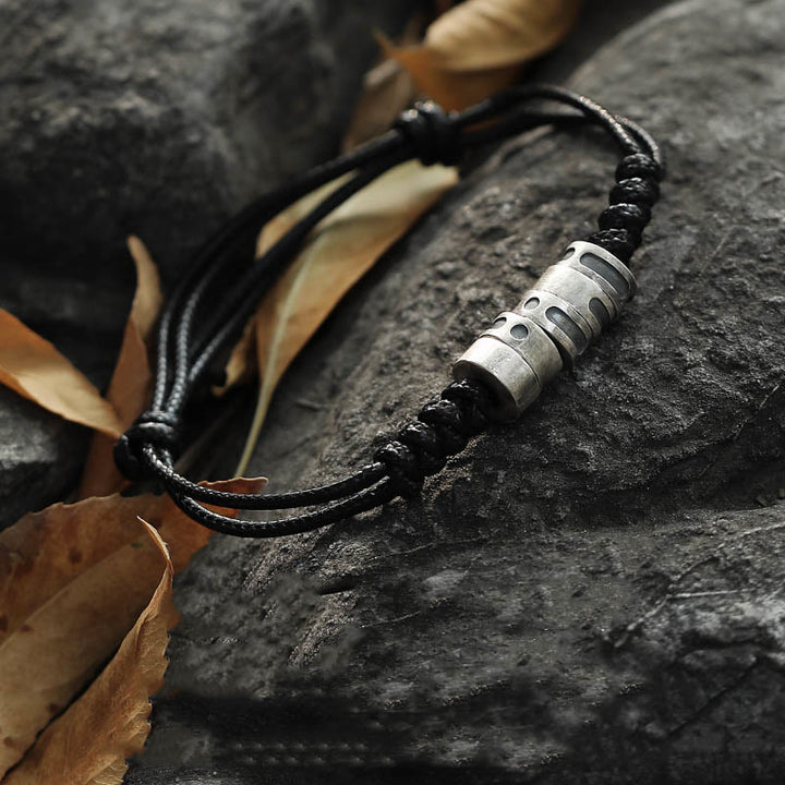 Buddha Stones 999 Sterling Silver Morse Code Wax Rope Blessing Bracelet - image 2