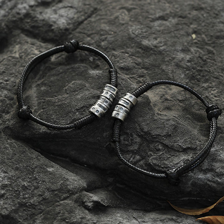 Buddha Stones 999 Sterling Silver Morse Code Wax Rope Blessing Bracelet - image 9