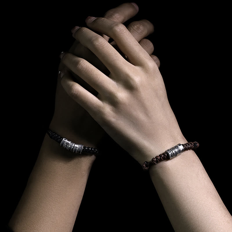 Buddha Stones 999 Sterling Silver Morse Code Wax Rope Blessing Bracelet - image 15