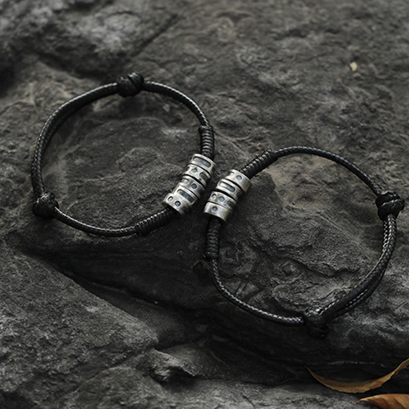 Buddha Stones 999 Sterling Silver Morse Code Wax Rope Blessing Bracelet - image 9