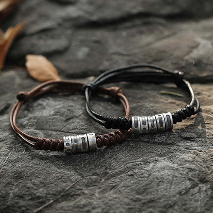 Buddha Stones 999 Sterling Silver Morse Code Wax Rope Blessing Bracelet - image 18