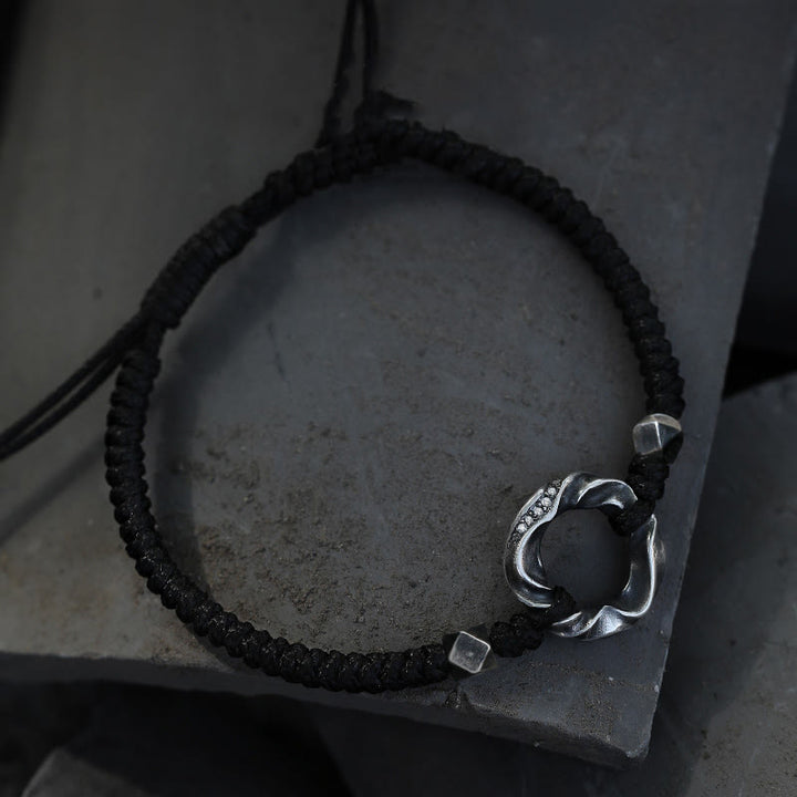 Buddha Stones 999 Sterling Silver Peace Buckle Black Wax Rope Protection Bracelet - image 1