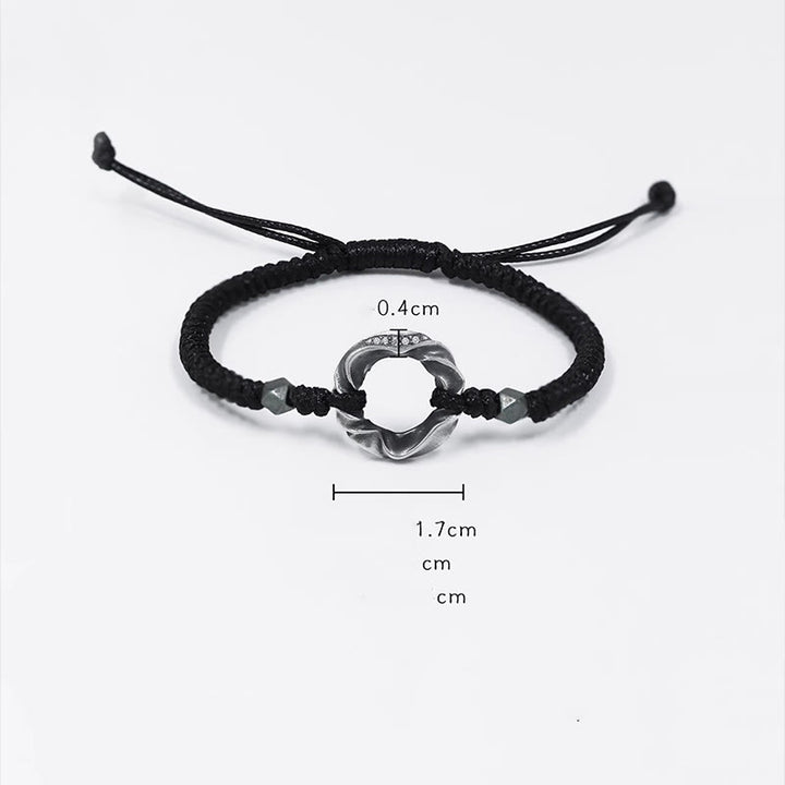 Buddha Stones 999 Sterling Silver Peace Buckle Black Wax Rope Protection Bracelet - image 8