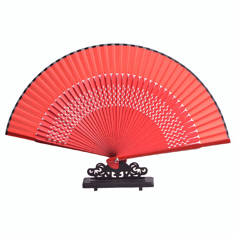Buddha Stones Flower Rabbit Spray Painting Handheld Cotton Linen Fabric Bamboo Folding Fan - image 2