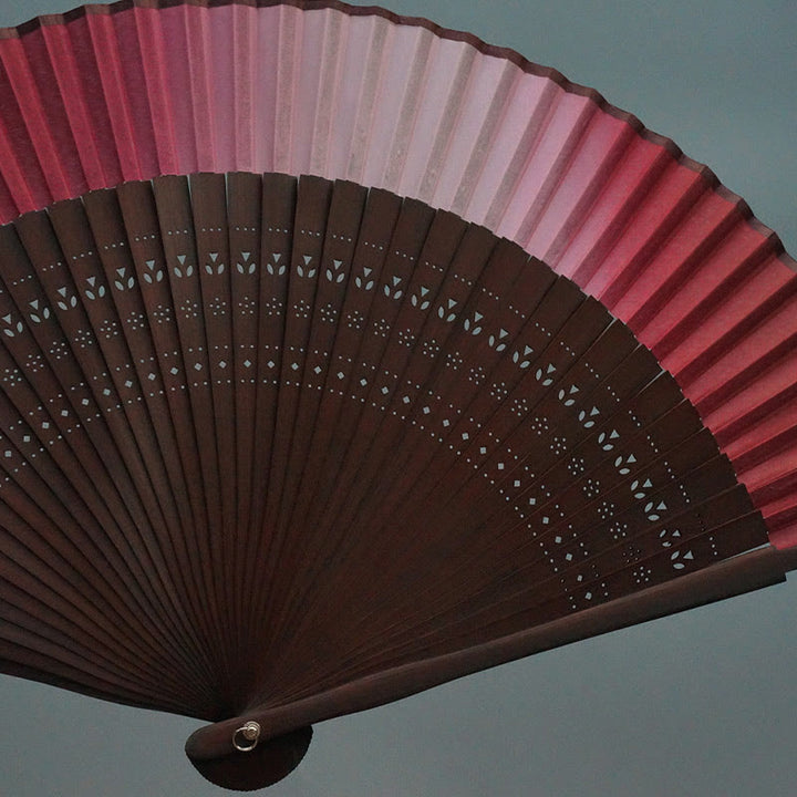 Buddha Stones Red Lily Tassel Hollow Rib Silk Handheld Bamboo Folding Fan - image 4