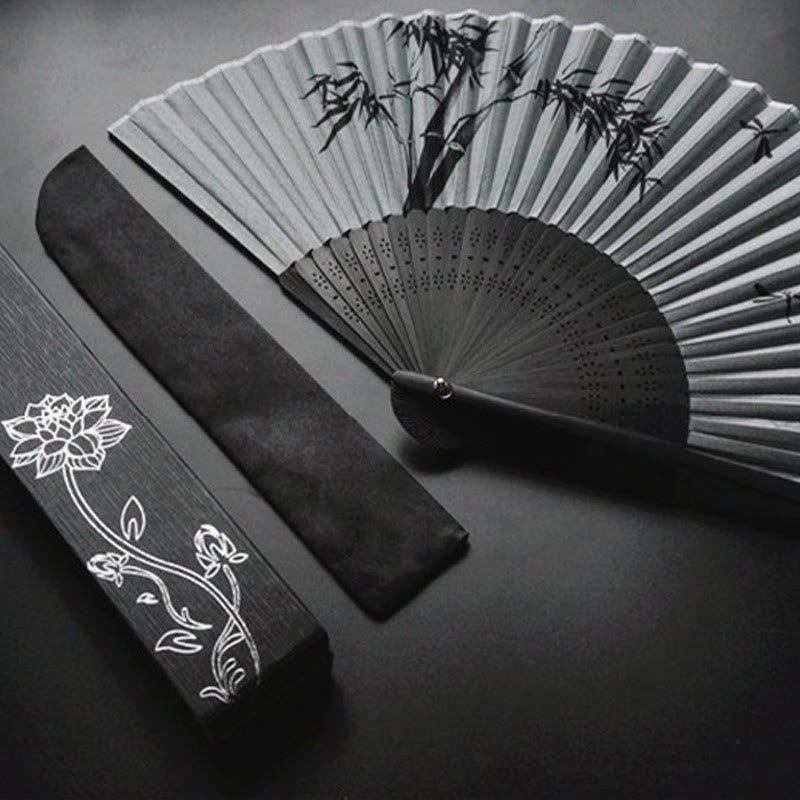 Buddha Stones Ink Bamboo Polyester Handheld Bamboo Folding Fan - image 5