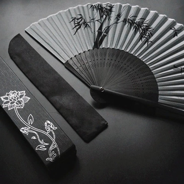 Buddha Stones Ink Bamboo Polyester Handheld Bamboo Folding Fan - image 5