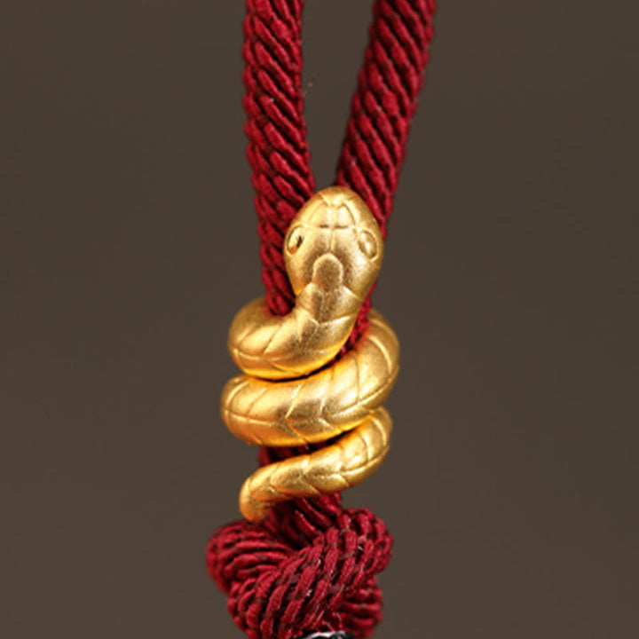 Buddha Stones 999 Gold Year of the Snake Design Handmade Luck Protection Rope Braided Bracelet