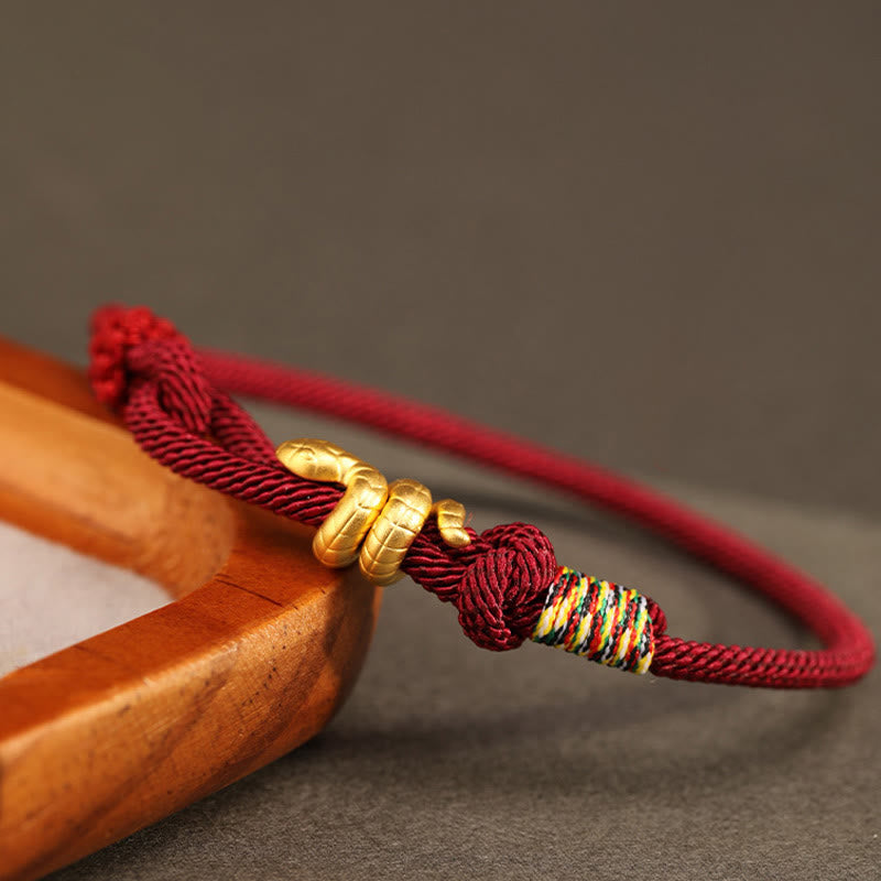 Buddha Stones 999 Gold Year of the Snake Design Handmade Luck Protection Rope Braided Bracelet - image 2