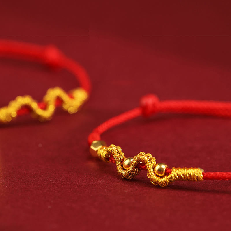 Buddha Stones 999 Gold Year of the Snake Handmade Luck Strength Braided Bracelet Anklet