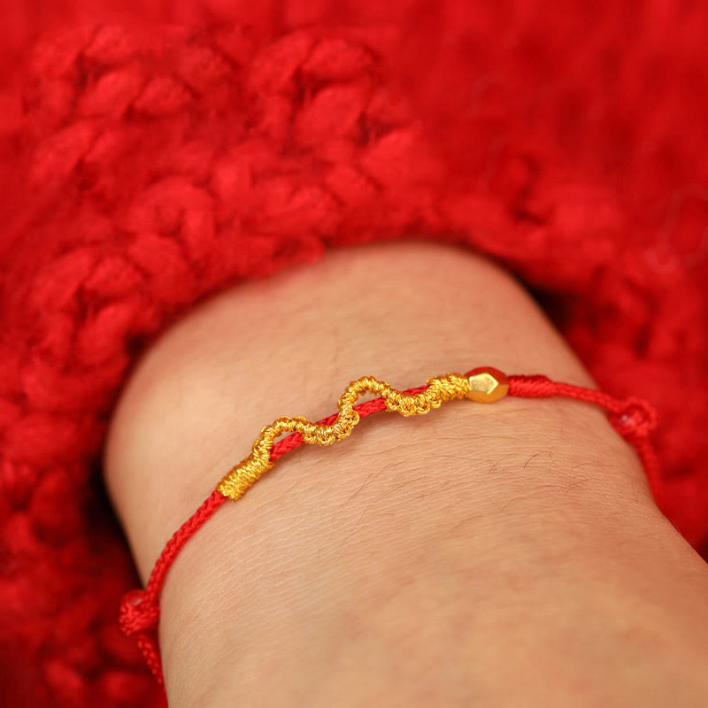 Buddha Stones 999 Gold Year of the Snake Handmade Luck Strength Braided Bracelet Anklet - image 4