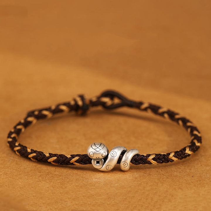 Buddha Stones 999 Sterling Silver Year of the Snake Handmade Copper Coin Protection Braided Bracelet - Coffee - 18-22cm - image 10