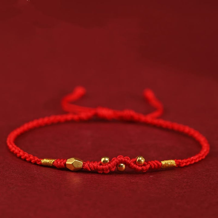 Buddha Stones 999 Gold Year of the Snake Mini Gold Bead Handmade Luck Protection Braided Bracelet