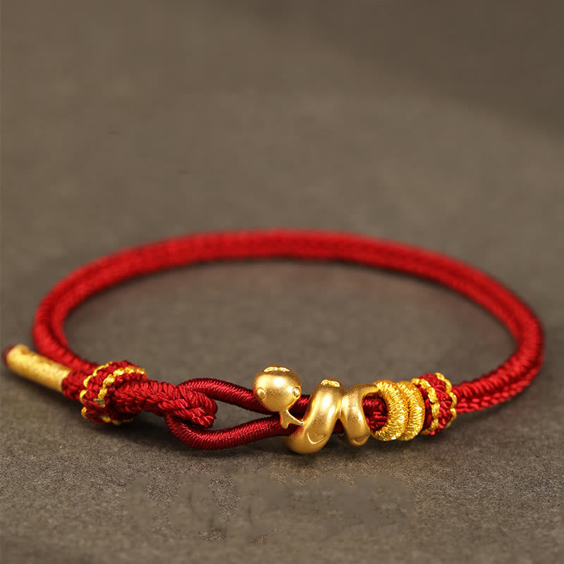 Buddha Stones 999 Gold Year of the Snake Handcrafted Strength Bracelet