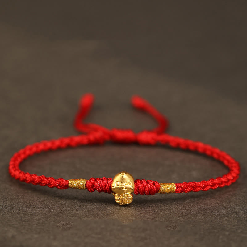 Buddha Stones 999 Gold Year of the Snake Handmade Fu Character Copper Coin Fortune Bracelet