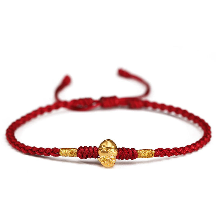 Buddha Stones 999 Gold Year of the Snake Handmade Fu Character Copper Coin Fortune Bracelet