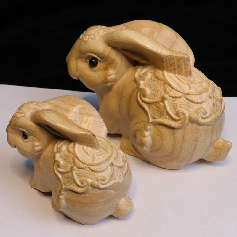 Buddha Stones Year Of The Snake Chinese Zodiac Fu Character Peach Wood Home Statue Decoration - One Rabbit For Wealth - Height 11.5cm - image 18