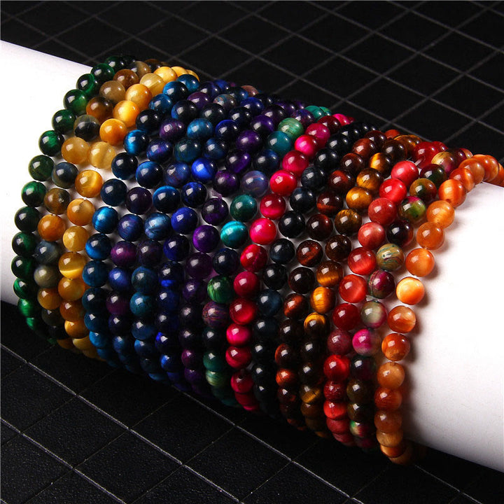 Buddha Stones 6mm Various Stone Crystal Black Glitter Stone Red Tiger Eye Beads Protection Bracelet