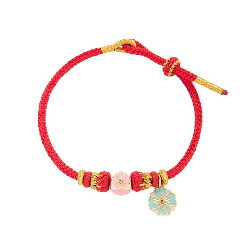 Buddha Stones Red String Gold Plated Copper Peach Blossom Yi Fan Feng Shun Protection Braided Bracelet