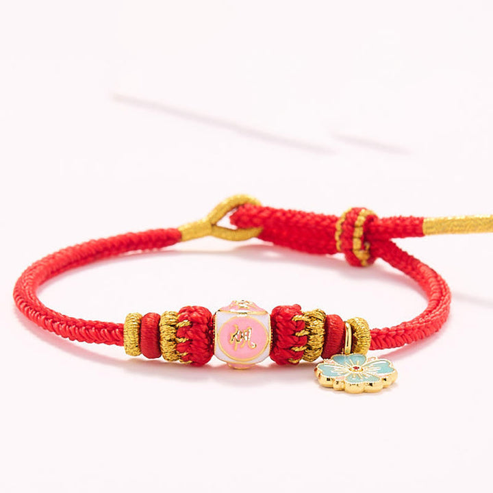 Buddha Stones Red String Gold Plated Copper Peach Blossom Yi Fan Feng Shun Protection Braided Bracelet