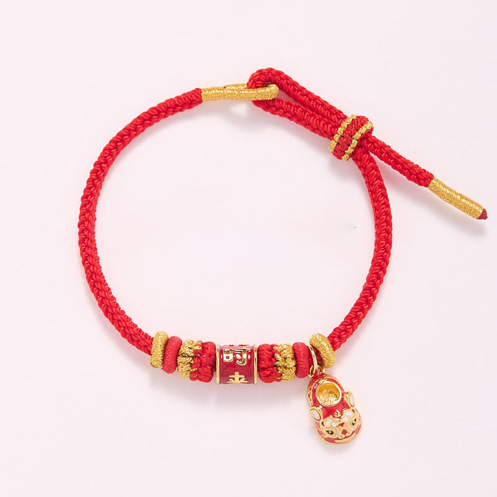 Buddha Stones Red String Gold Plated Copper Shi Lai Yun Zhuan Shoe Pendant Protection Braided Bracelet