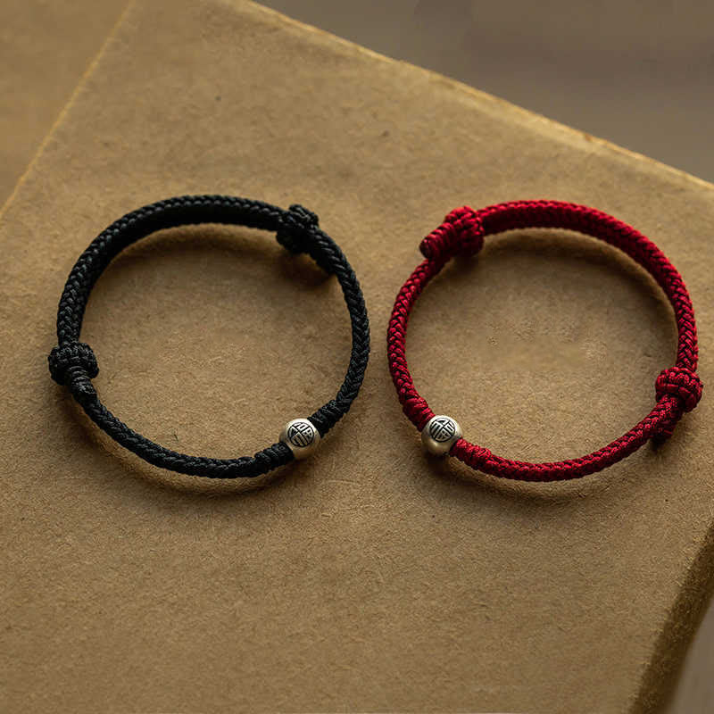 Buddha Stones Handmade String 925 Sterling Silver Fu Bead Braided Fortune Bracelet - image 1