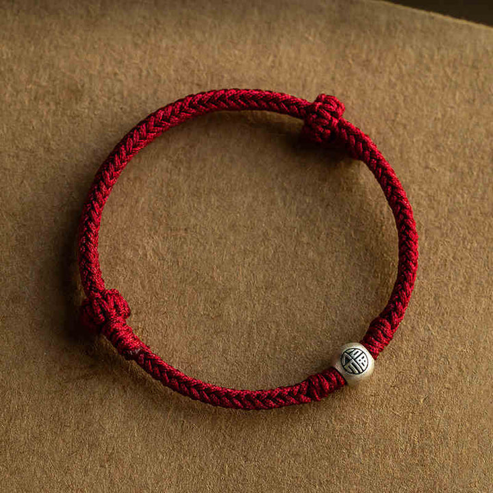 Buddha Stones Handmade String 925 Sterling Silver Fu Bead Braided Fortune Bracelet - Red String 925 Sterling Silver(Adjustable) - image 0
