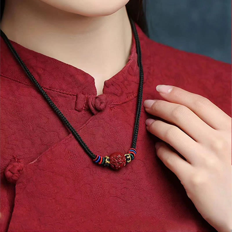 Buddha Stones Cinnabar Chinese Zodiac Black String Blessing Necklace Pendants