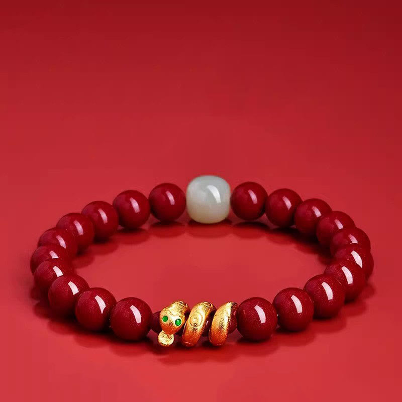 Buddha Stones Cinnabar Bead Hetian Jade Year Of The Snake Blessing Bracelet