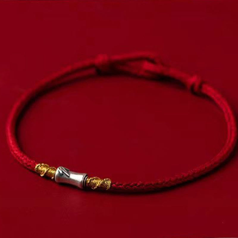 Buddha Stones Handmade 925 Sterling Silver Bamboo Design Red String Luck Braided Bracelet - image 2