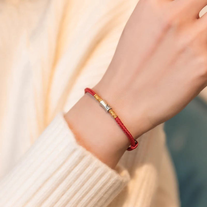 Buddha Stones Handmade 925 Sterling Silver Bamboo Design Red String Luck Braided Bracelet - image 3