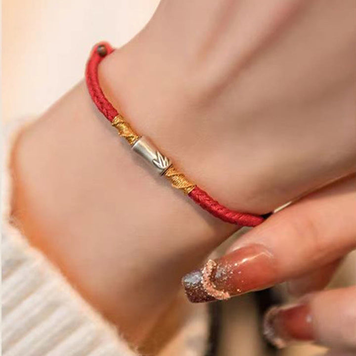 Buddha Stones Handmade 925 Sterling Silver Bamboo Design Red String Luck Braided Bracelet - image 8