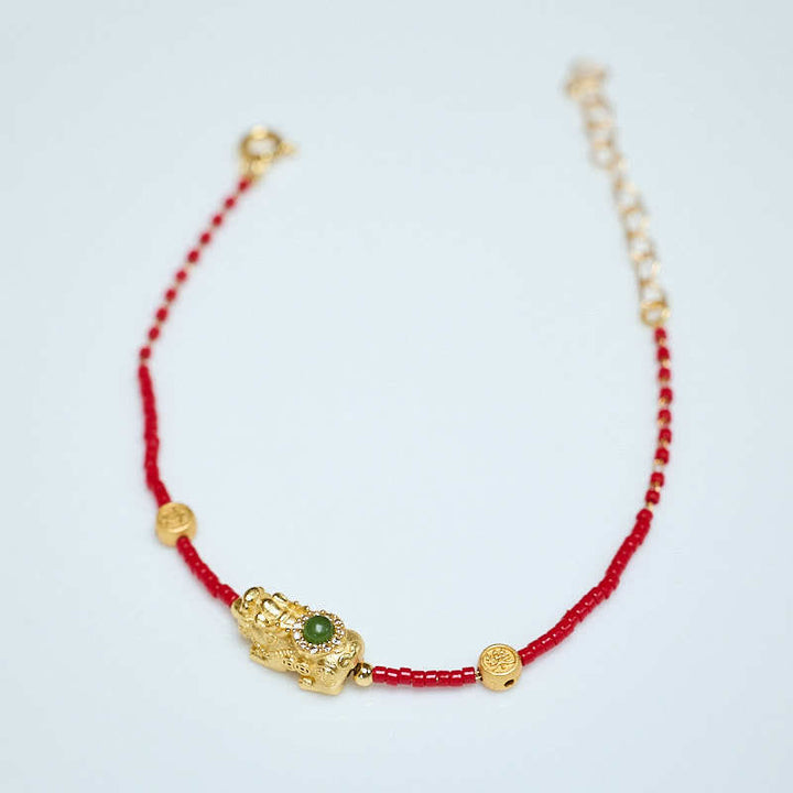 Buddha Stones 24k Gold Plated 925 Sterling Silver Liuli Glass Bead PiXiu Four Leaf Clover Joy And Happiness Wealth Bracelet - 24k Gold Plated 925 Sterling Silver Liuli PiXiu(Wrist Circumference: 14-16cm) - image 9