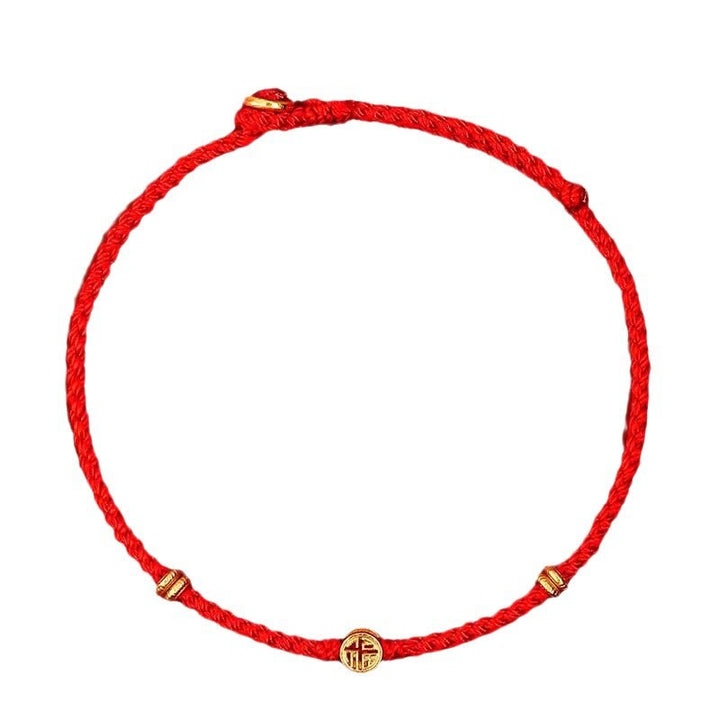 Buddha Stones Handmade Braided Red String 925 Sterling Silver Fu Character Luck Bracelet