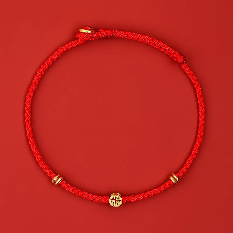 Buddha Stones Handmade Braided Red String 925 Sterling Silver Fu Character Luck Bracelet