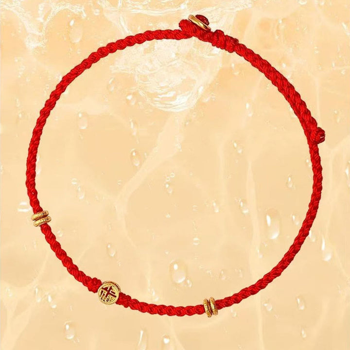 Buddha Stones Handmade Braided Red String 925 Sterling Silver Fu Character Luck Bracelet