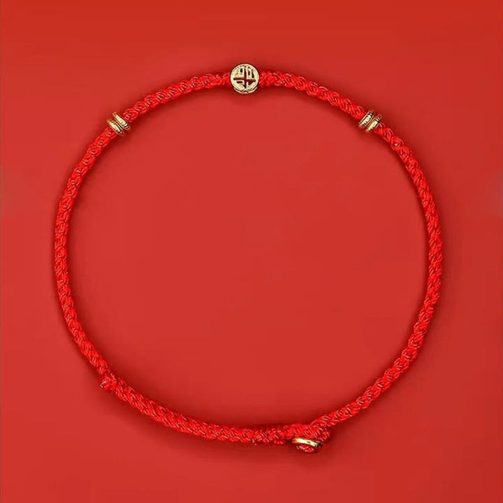 Buddha Stones Handmade Braided Red String 925 Sterling Silver Fu Character Luck Bracelet